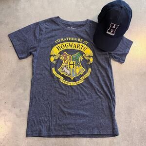 Harry Potter Hogwarts blue tshirt baseball cap bundle Youth XL 18  NEW neutral